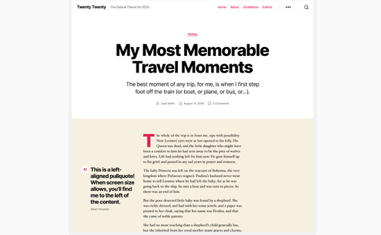 Twenty Twentyのブログ投稿レイアウト