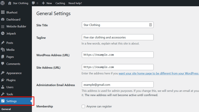 wordpress-general-settings website title and tagline