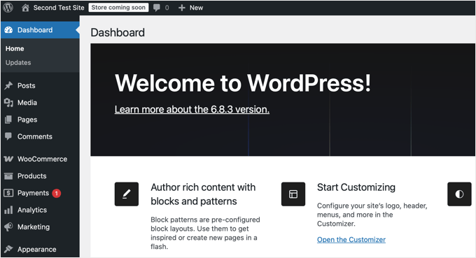 WordPress Dashboard With WooCommerce Installed WordPress Dashboard With WooCommerce Installed