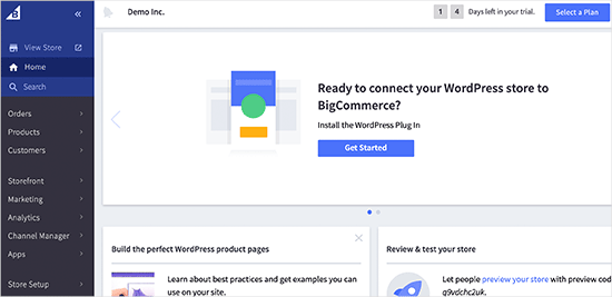 BigCommerce dashboard in WP admin area BigCommerce dashboard in WP admin area
