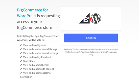 Confirm BigCommerce connect Confirm BigCommerce connect