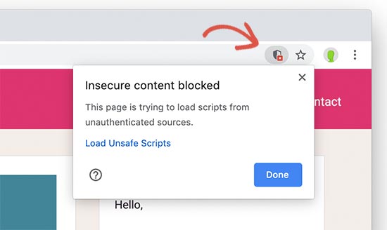 Blocked mixed content on a web page Blocked mixed content on a web page