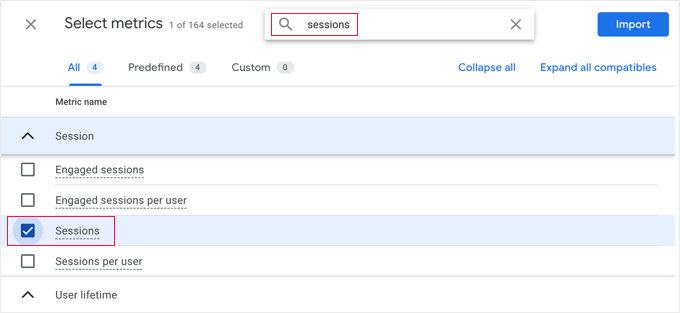 Import the Sessions Metric to Your Report Import the Sessions Metric to Your Report