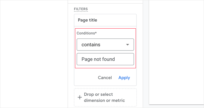 Page Title Filter Conditions Page Title Filter Conditions