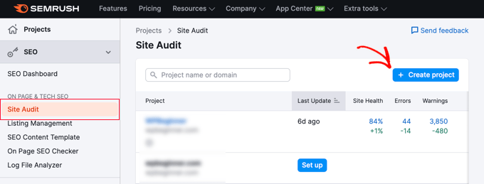Adding a New Site Audit Project in Semrush Adding a New Site Audit Project in Semrush