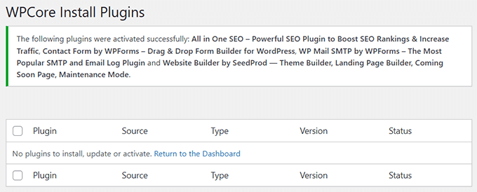 Framgångsrikt aktiverade plugins