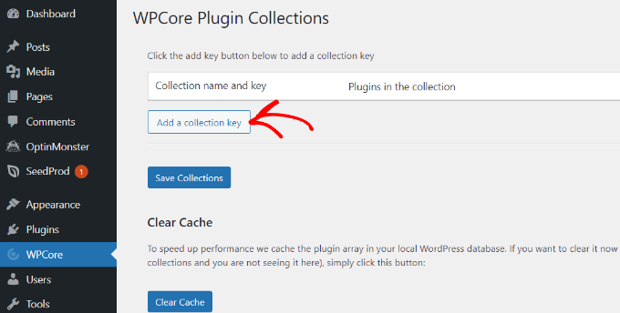 Klicka på lägg till en samlingsnyckel