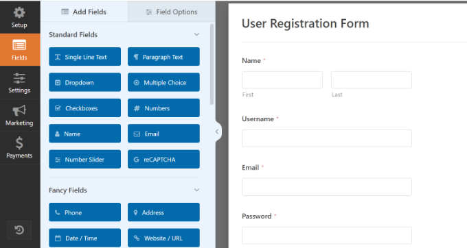 Modifica il modulo di registrazione utenti