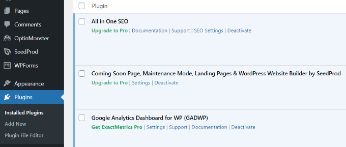 Se aktiva plugins i instrumentpanelen