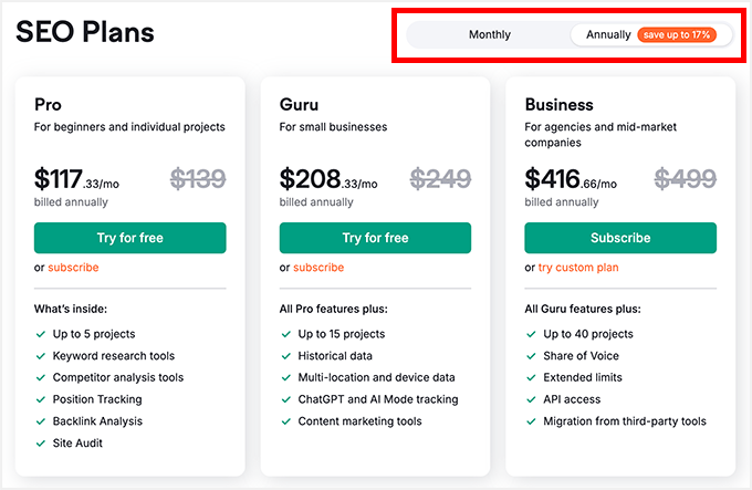 Semrush pricing and plans