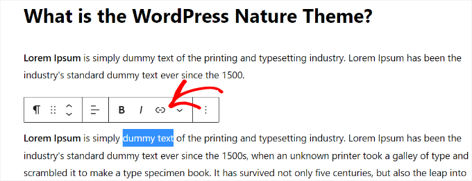 Seleziona il testo e fai clic sul pulsante link