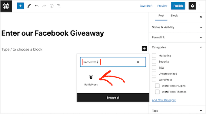The RafflePress block The RafflePress block