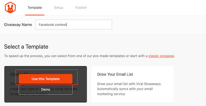 Using the classic giveaway template Using the classic giveaway template