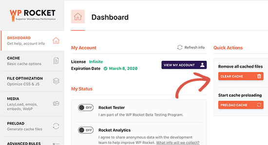 Clear WP Rocket Cache Clear WP Rocket Cache