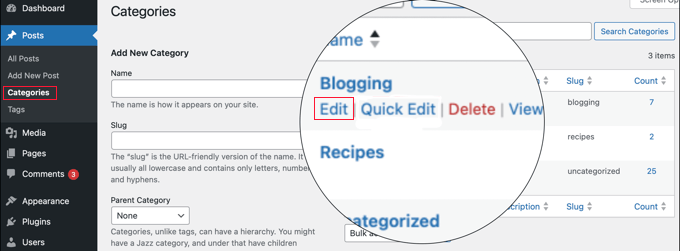 Editing a category details in WordPress Editing a category details in WordPress