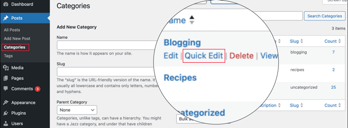 Editing a category details in WordPress Editing a category details in WordPress