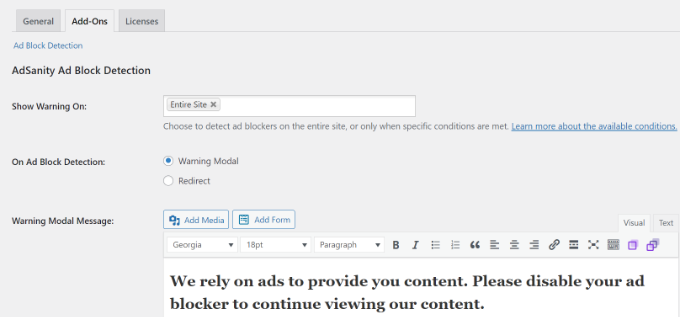 Edit AdSanity ad blocker settings Edit AdSanity ad blocker settings