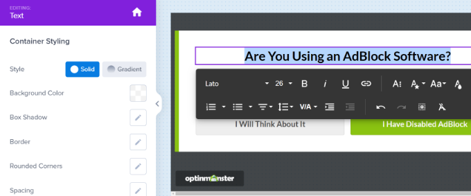 Change campaign text Edit text in AdBlock campaign