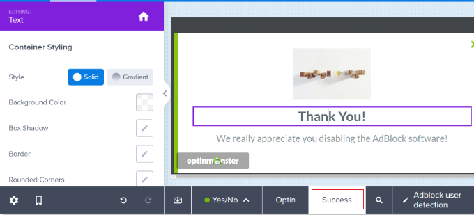 Edit the success view in AdBlock campaign Edit the success view in AdBlock campaign