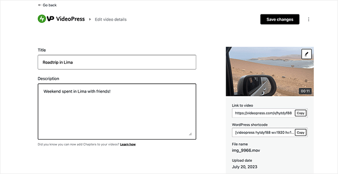 Jetpack VideoPress dashboard