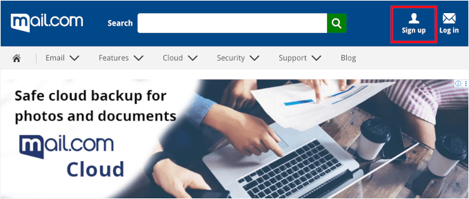 Înregistrarea pe Mail.com