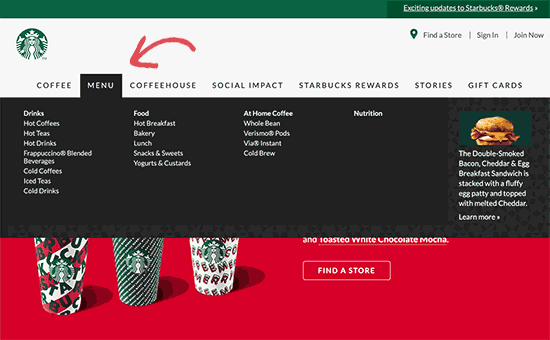Mega menu example Mega menu example
