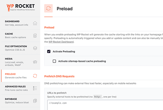 Preload cache settings Preload cache settings