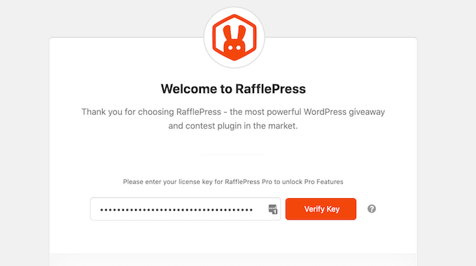The RafflePress welcome screen The RafflePress welcome screen