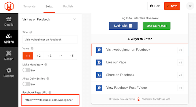 Adding the URL for your Facebook page Adding the URL for your Facebook page