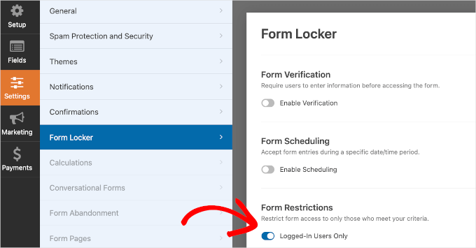 Enable form restrictions for logged in user Enable form restrictions for logged in user