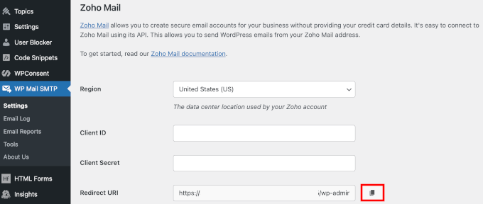 Copierea URI-ului de redirecționare