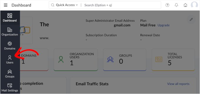 Navigarea la fila Utilizatori în Zoho