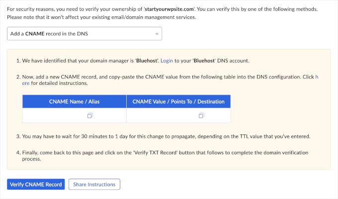Nume și valoare CNAME