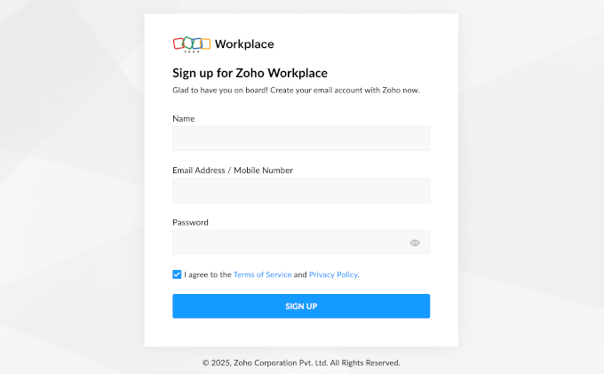 Formular de înregistrare Zoho