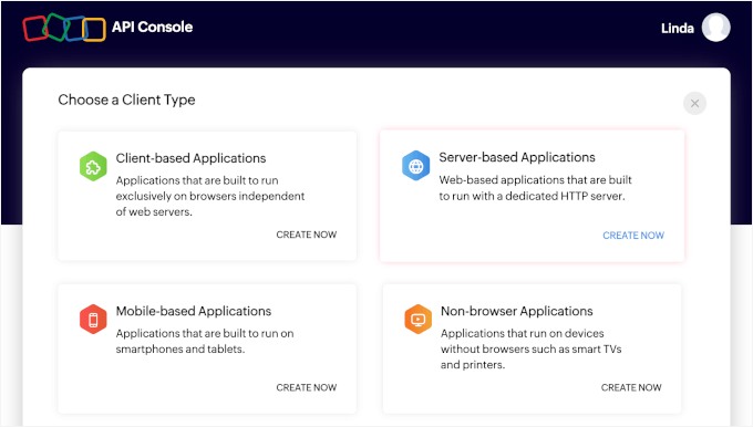 Selectarea aplicațiilor bazate pe server ca tip de client