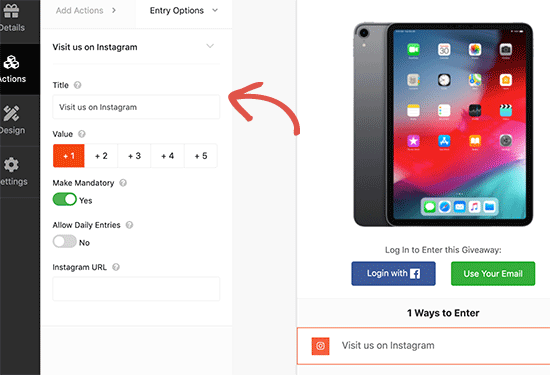 Action settings Action settings
