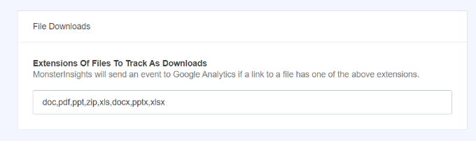 File downloads to track Add file download extensions