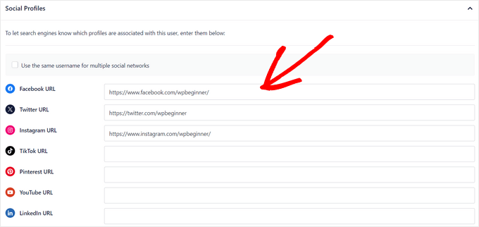 Agregue perfiles sociales a la caja de información del autor