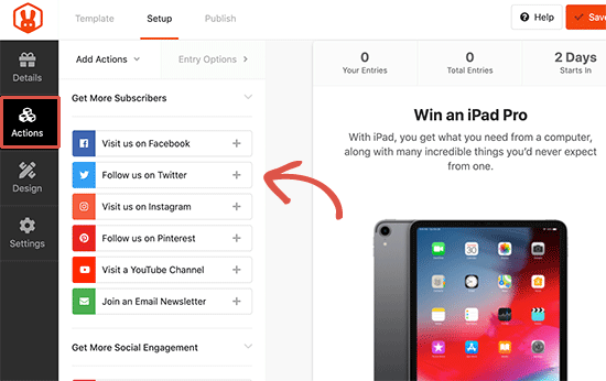 Add actions to your contest Add actions to your contest