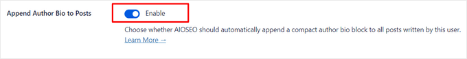 Enable or disable Append Author Bio to Posts setting Enable or disable Append Author Bio to Posts setting