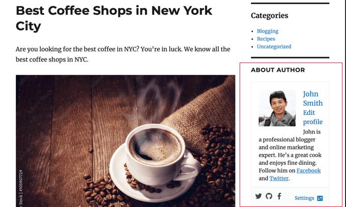 Ejemplo de cuadro de biografía del autor en la barra lateral