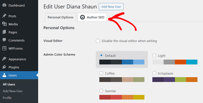 Click on the Author SEO tab Click on the Author SEO tab