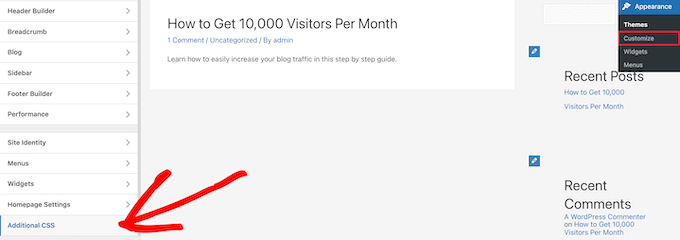 CSS adicional del personalizador de WordPress