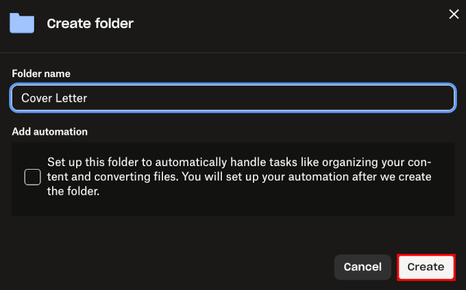 Naming the subfolder and click Create Naming the subfolder and click Create