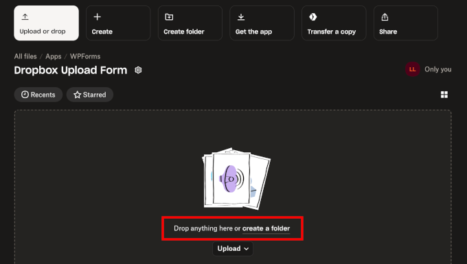 Create folder link in Dropbox Create folder link in Dropbox