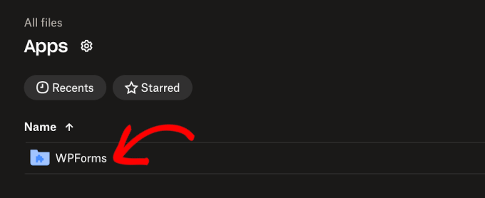 The WPForms apps folder in Dropbox The WPForms apps folder in Dropbox
