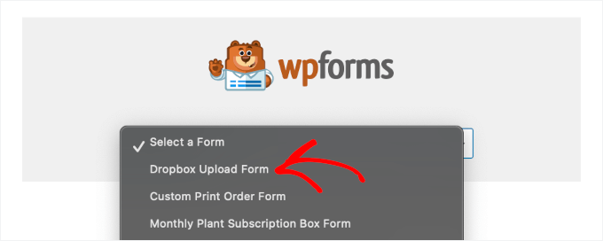 Choosing Dropbox Upload Form to add Choosing Dropbox Upload Form to add