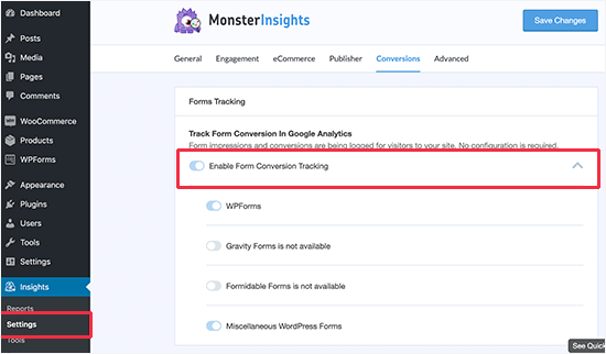 Seguimiento de conversiones de formularios de MonsterInsights Seguimiento de conversiones de formularios de MonsterInsights