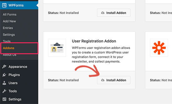 Install user registration and login forms addon Install user registration and login forms addon
