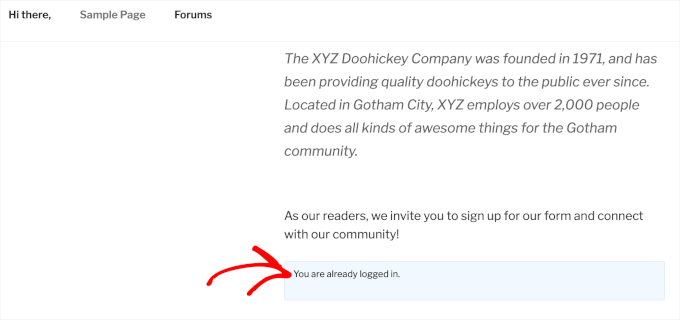 Viewing the forum registration page as a logged-in user Viewing the forum registration page as a logged-in user
